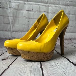 Jennifer Lopez‎ Canary Yellow & Cork Bottom Heels